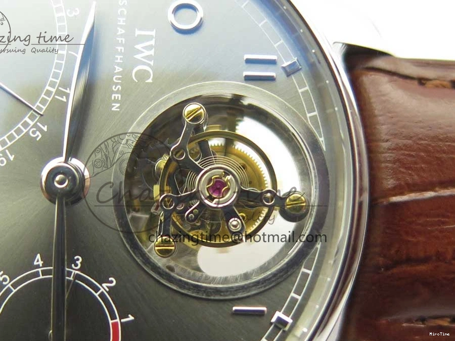 MIROTIME 0701 Lightweight Portuguese Tourbillon IW504602 SS ZF Best Edition Gray Dial on Brown Leather Strap 7177